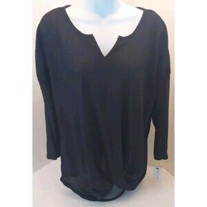 Notations Black 3/4 Sleeve Tied  Lightweight Thermal V Neck Shirt XL  Boxy Top